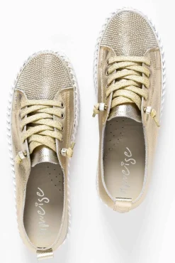 Leather Sneakers<Ameise Sky Gold Leather Diamante Sneaker