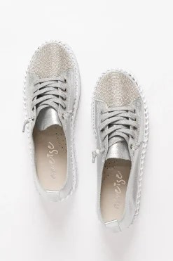 Leather Sneakers<Ameise Sky Silver Leather Diamante Sneaker