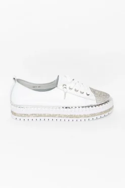 Leather Sneakers<Ameise Sky White Leather Diamante Sneaker