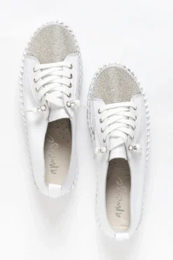 Leather Sneakers<Ameise Sky White Leather Diamante Sneaker