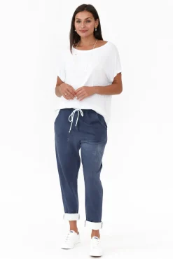 Pants<Rosa Sera Sloan Dark Blue Wash Cotton Pant