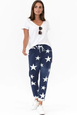 Pants<Rosa Sera Sloan Dark Blue Wash Star Cotton Pant