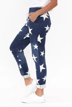 Pants<Rosa Sera Sloan Dark Blue Wash Star Cotton Pant