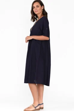 Cotton Dresses<One Summer Sloane Navy Cotton Blend Dress