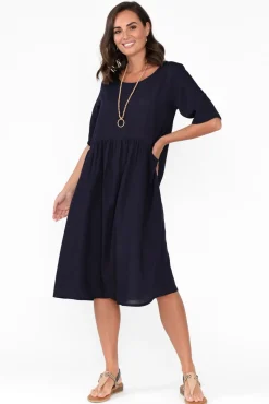 Cotton Dresses<One Summer Sloane Navy Cotton Blend Dress