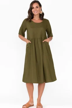 Cotton Dresses<One Summer Sloane Olive Cotton Blend Dress