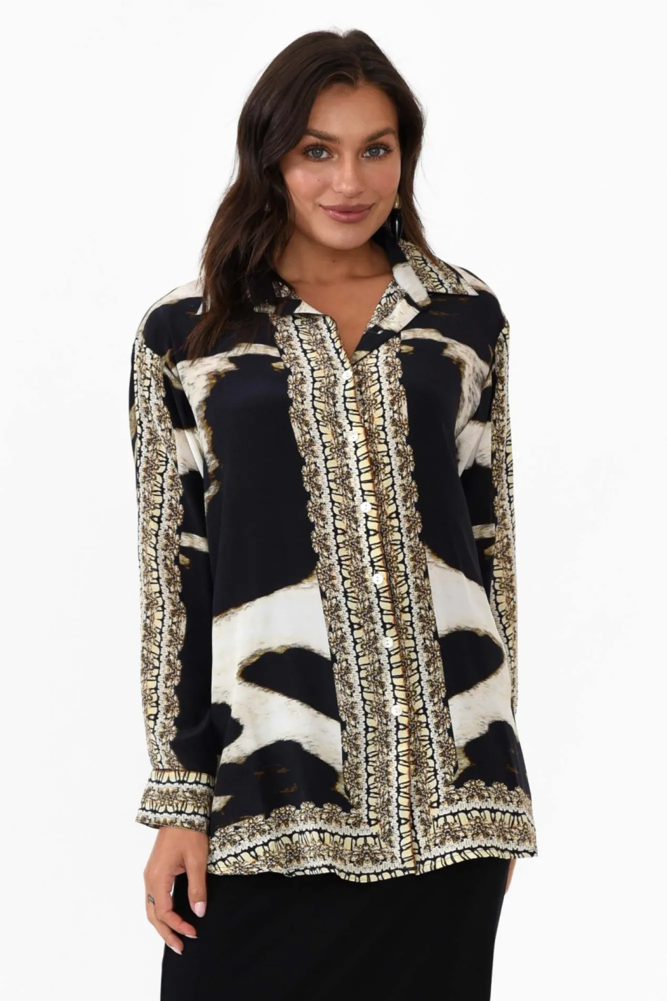 Shirts<Fashion Spectrum Snow Leopard Silk Collared Shirt