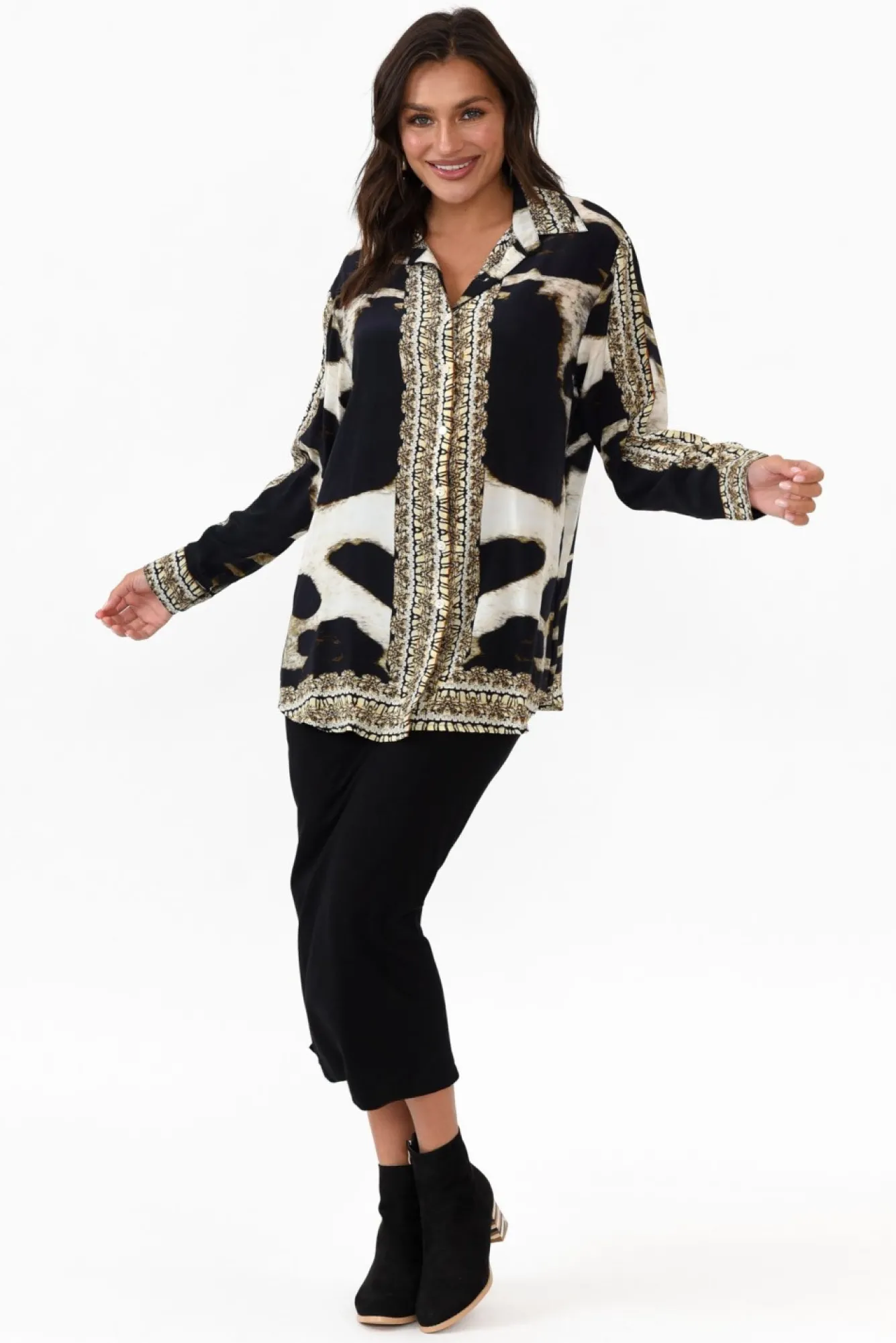 Shirts<Fashion Spectrum Snow Leopard Silk Collared Shirt