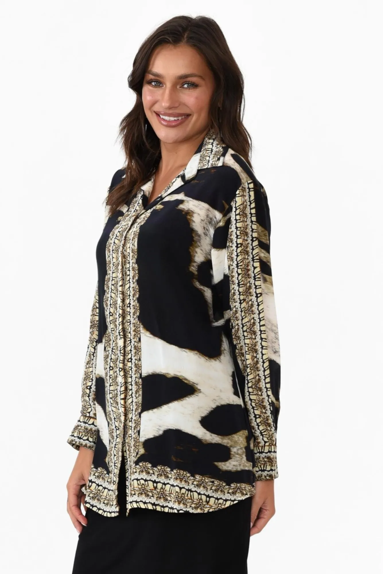 Shirts<Fashion Spectrum Snow Leopard Silk Collared Shirt