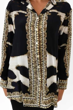 Shirts<Fashion Spectrum Snow Leopard Silk Collared Shirt
