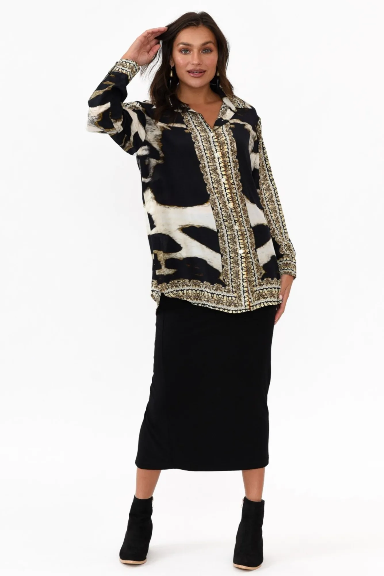 Shirts<Fashion Spectrum Snow Leopard Silk Collared Shirt