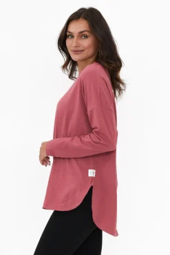 Cotton Tops<Elm Society Deep Pink Cotton Long Sleeve Tee