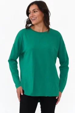 Cotton Tops<Elm Society Teal Cotton Long Sleeve Tee