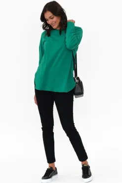 Cotton Tops<Elm Society Teal Cotton Long Sleeve Tee