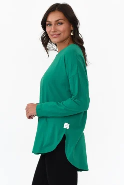 Cotton Tops<Elm Society Teal Cotton Long Sleeve Tee