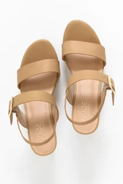 Heeled Sandals<Nude Shoes Soldana Nude Leather Buckle Wedge