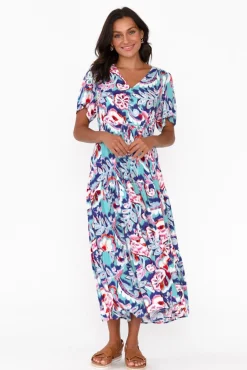 Midi Dresses<Willow Tree Solene Blue Garden Tier Dress