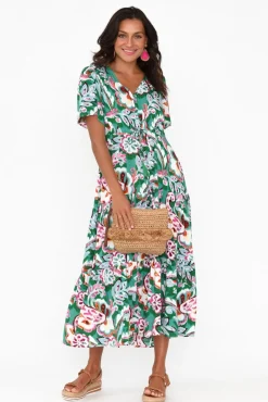 Midi Dresses<Willow Tree Solene Green Garden Tier Dress