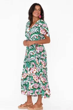 Midi Dresses<Willow Tree Solene Green Garden Tier Dress