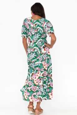 Midi Dresses<Willow Tree Solene Green Garden Tier Dress