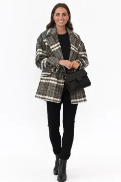 Coats<Fate Becker Songbird Charcoal Check Oversized Short Coat