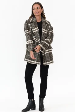 Coats<Fate Becker Songbird Charcoal Check Oversized Short Coat