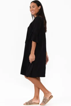 Below Knee Dresses<Slate the Label Sophia Black Bell Sleeve Dress