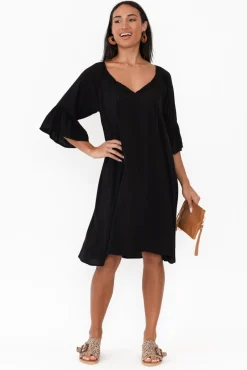 Below Knee Dresses<Slate the Label Sophia Black Bell Sleeve Dress