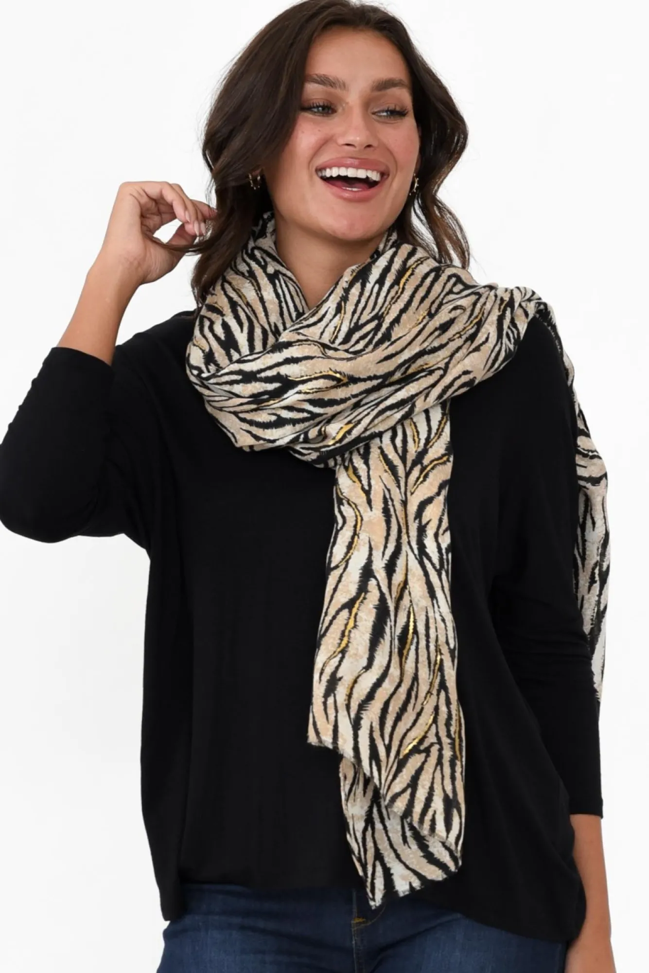 Scarves<Enhance Sophia Brown Zebra Scarf