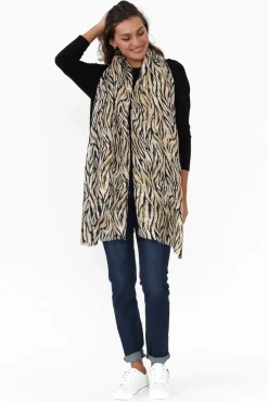 Scarves<Enhance Sophia Brown Zebra Scarf