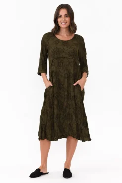 Below Knee Dresses<Willow Tree Soprano Khaki Garden Midi Dress