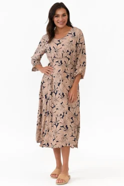 Midi Dresses<Willow Tree Soprano Navy Leaf Midi Dress