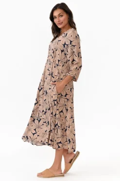 Midi Dresses<Willow Tree Soprano Navy Leaf Midi Dress