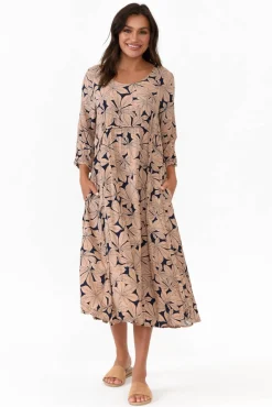 Midi Dresses<Willow Tree Soprano Navy Leaf Midi Dress