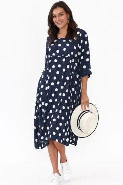 Below Knee Dresses<Willow Tree Soprano Navy Spot Midi Dress