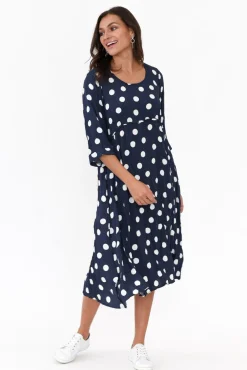 Below Knee Dresses<Willow Tree Soprano Navy Spot Midi Dress
