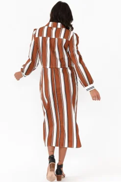 Cotton Dresses<365 Days Sorrento Tan Stripe Cotton Shirt Dress