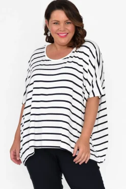Sleeved Tops<Pq Sorronda White Stripe Bamboo Batwing Top