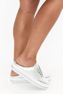 Leather Sneakers<Ameise Sparkle Silver Leather Mule Sneaker