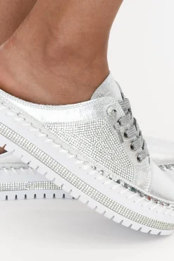 Leather Sneakers<Ameise Sparkle Silver Leather Mule Sneaker