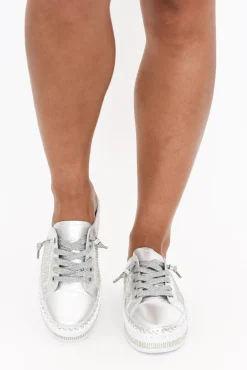 Leather Sneakers<Ameise Sparkle Silver Leather Mule Sneaker