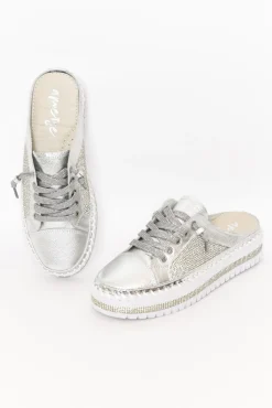 Leather Sneakers<Ameise Sparkle Silver Leather Mule Sneaker