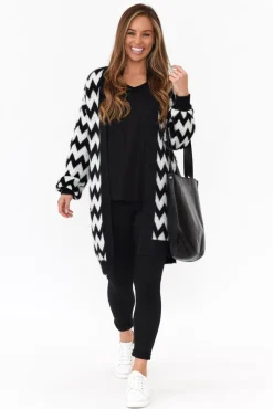 Cardigans<Isabella Boho Stacey Black Chevron Long Cardigan