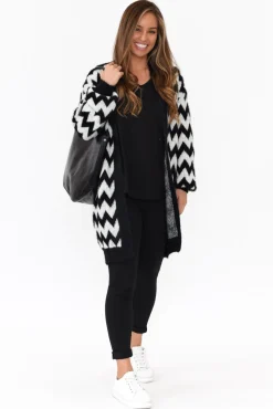 Cardigans<Isabella Boho Stacey Black Chevron Long Cardigan