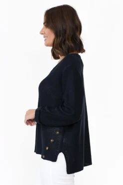 Knitwear<Willow Tree Stanley Navy Knit Button Jumper