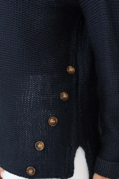Knitwear<Willow Tree Stanley Navy Knit Button Jumper