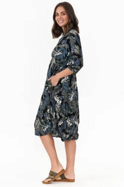 Below Knee Dresses<Willow Tree Stefan Navy Blossom Midi Dress