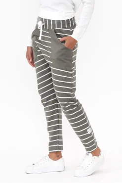 Pants<Elm Steffie Khaki Stripe Cotton Lounge Pant