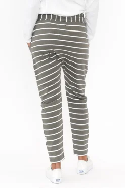 Pants<Elm Steffie Khaki Stripe Cotton Lounge Pant