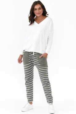 Pants<Elm Steffie Khaki Stripe Cotton Lounge Pant